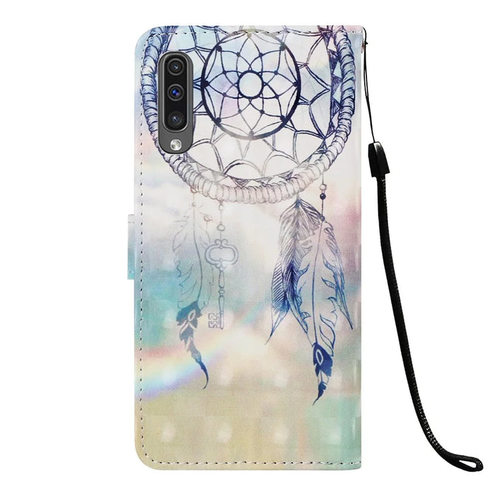 Pattern Printing Leather Wallet Case for Samsung Galaxy A50 / A50s / A30s - Feather Dream Catcher - 3