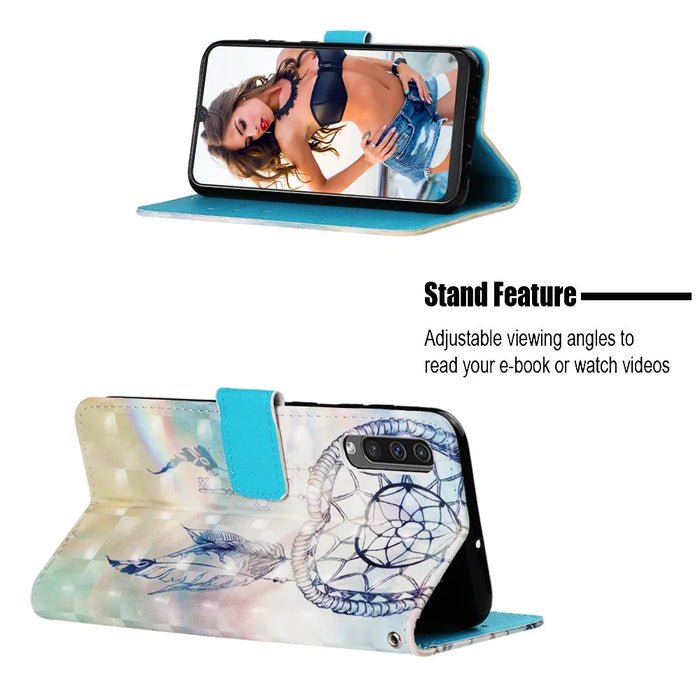 Pattern Printing Leather Wallet Case for Samsung Galaxy A50 / A50s / A30s - Feather Dream Catcher - 4