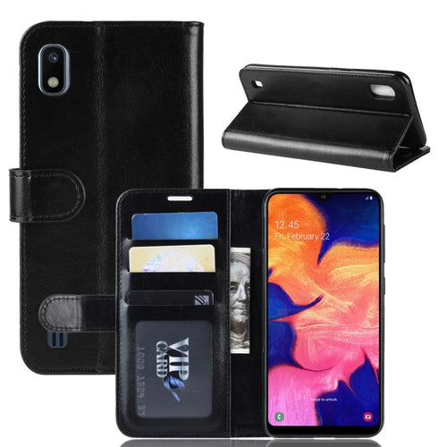 Crazy Horse Wallet Leather Mobile Cover for Samsung Galaxy A10 - Black - 1