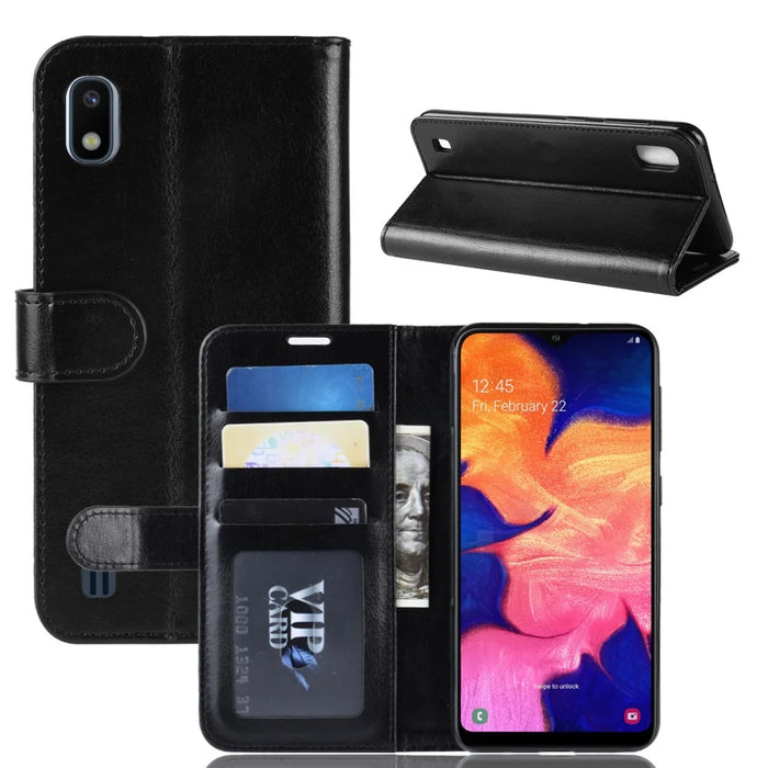 Crazy Horse Wallet Leather Mobile Cover for Samsung Galaxy A10 - Black - 1