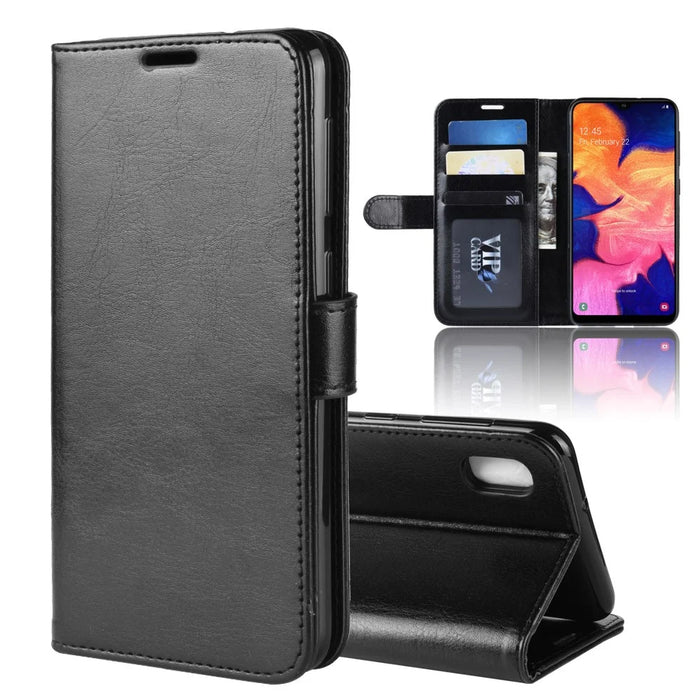 Crazy Horse Wallet Leather Mobile Cover for Samsung Galaxy A10 - Black - 2