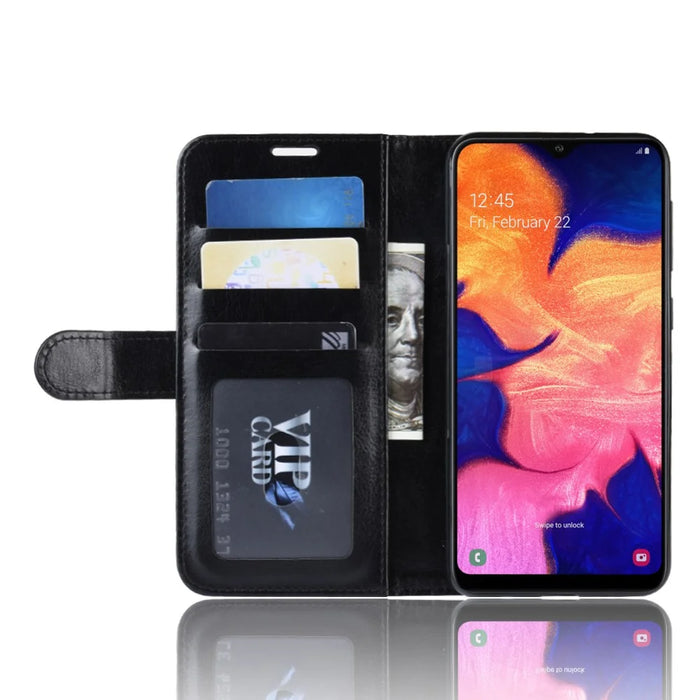 Crazy Horse Wallet Leather Mobile Cover for Samsung Galaxy A10 - Black - 3