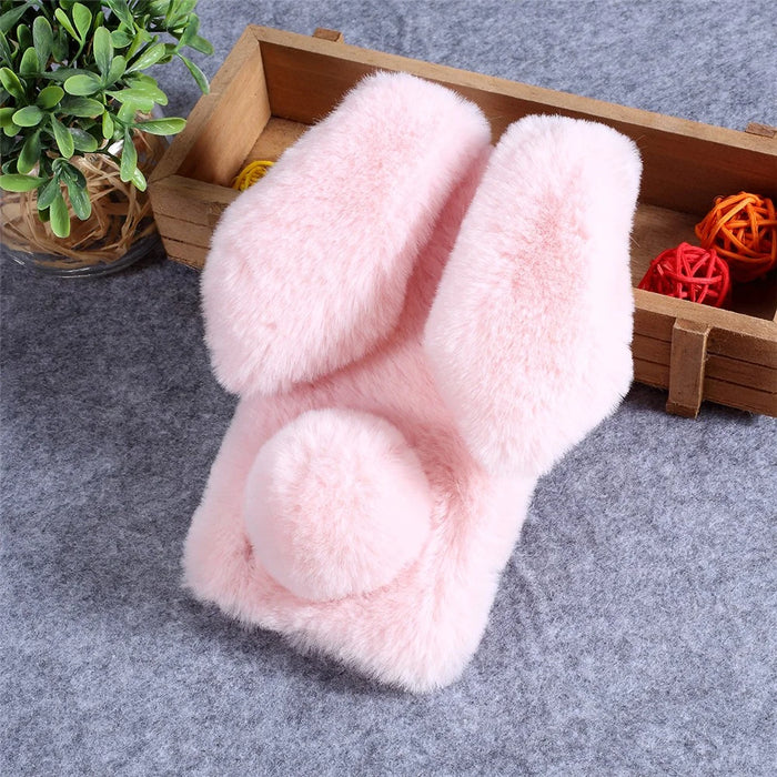 Rabbit Shape Fluffy Fur Coated Rhinestone TPU Case for Samsung Galaxy A10 - Pink - 2