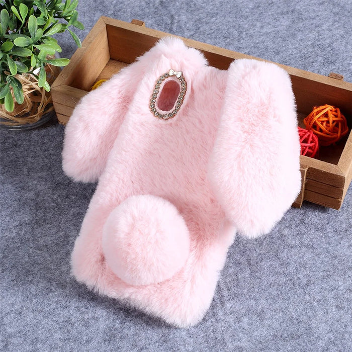 Rabbit Shape Fluffy Fur Coated Rhinestone TPU Case for Samsung Galaxy A10 - Pink - 3