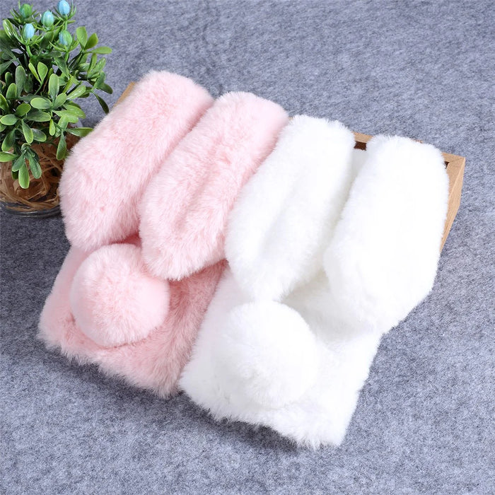 Rabbit Shape Fluffy Fur Coated Rhinestone TPU Case for Samsung Galaxy A10 - Pink - 6