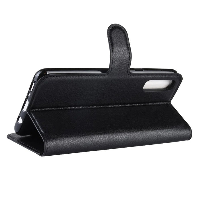 Litchi Skin PU Leather Magnetic Wallet Stand Case for Samsung Galaxy A70 - Black - 6