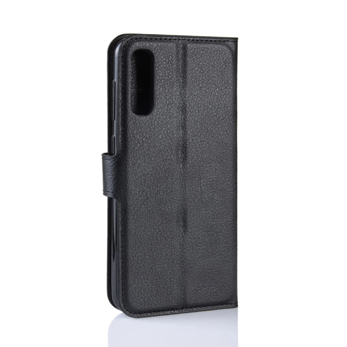 Litchi Skin PU Leather Magnetic Wallet Stand Case for Samsung Galaxy A70 - Black - 7