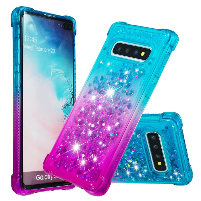 Anti-fall Quicksand TPU Phone Cover for Samsung S10 Plus - Baby Blue / Purple - 1