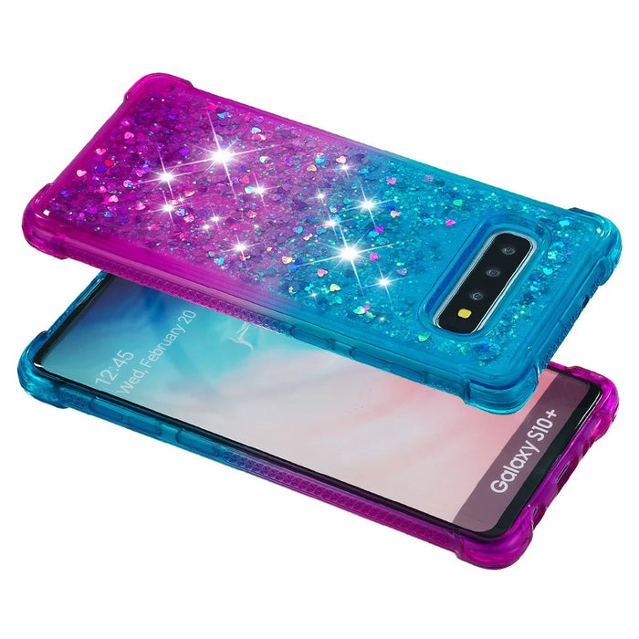 Anti-fall Quicksand TPU Phone Cover for Samsung S10 Plus - Baby Blue / Purple - 4