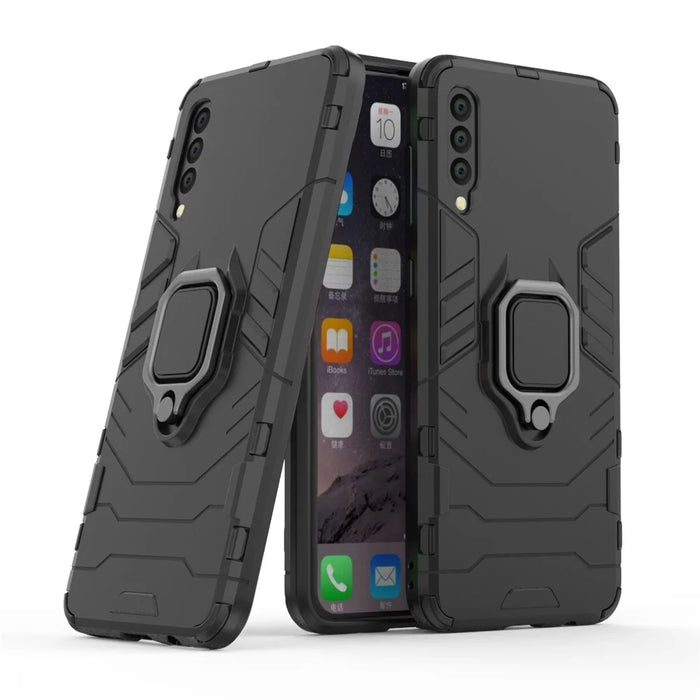 Cool Guard Ring Holder Kickstand PC TPU Hybrid Case for Samsung Galaxy A50 / A50s / A30s - Black - 1