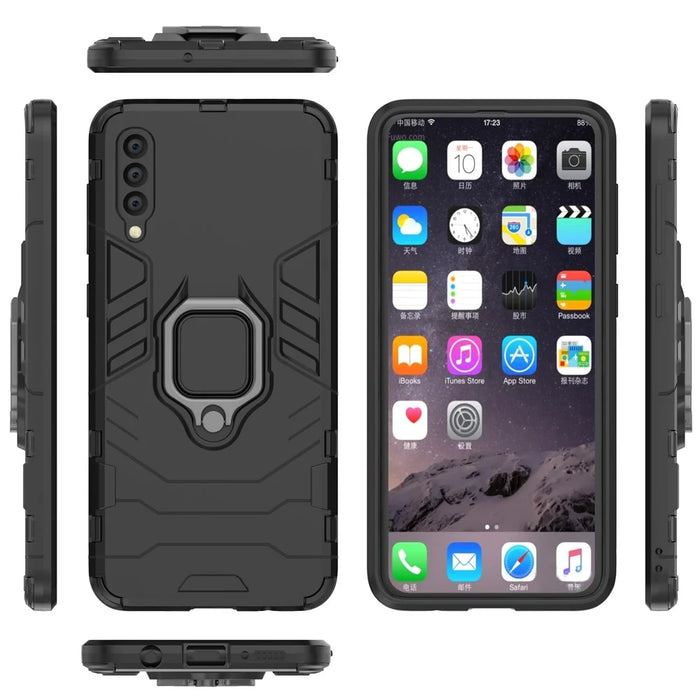 Cool Guard Ring Holder Kickstand PC TPU Hybrid Case for Samsung Galaxy A50 / A50s / A30s - Black - 7