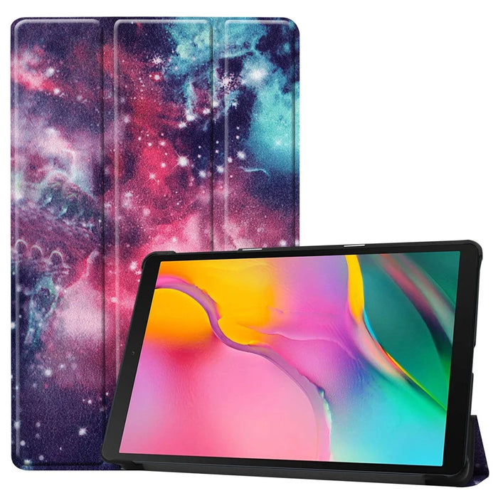 Pattern Printing Wear-resistant PU Leather Tri-fold Stand Auto Wake/Sleep Case for Samsung Galaxy Tab A 10.1 (2019) SM-T510 (Wi-Fi)/SM-T515 (LTE) - Galaxy Pattern - 1