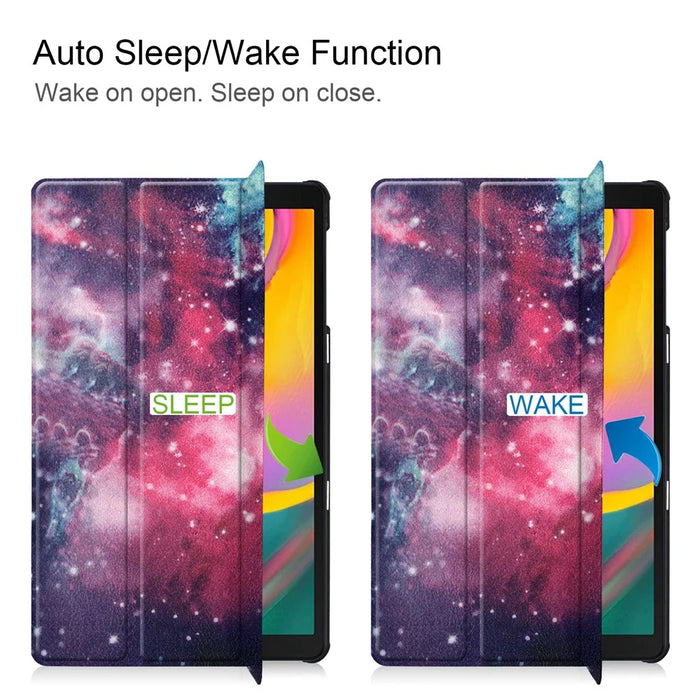 Pattern Printing Wear-resistant PU Leather Tri-fold Stand Auto Wake/Sleep Case for Samsung Galaxy Tab A 10.1 (2019) SM-T510 (Wi-Fi)/SM-T515 (LTE) - Galaxy Pattern - 3