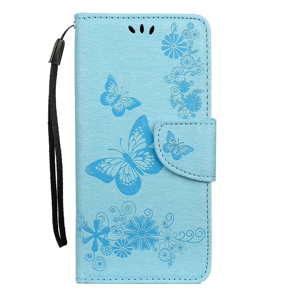 Imprint Butterfly Flowers Leather Stand Wallet Folio Case for Samsung Galaxy A50 / A50s / A30s - Blue - 1
