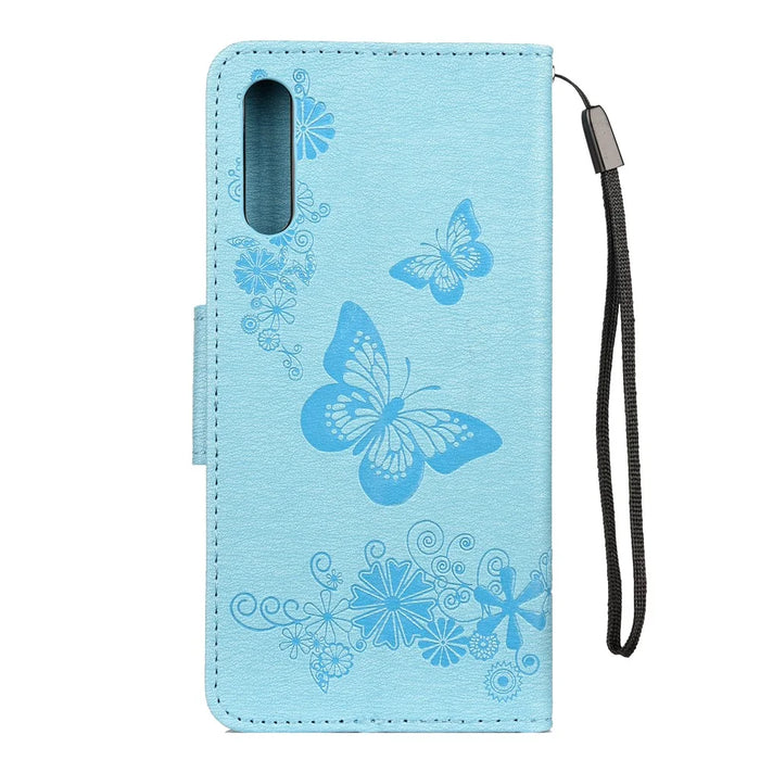 Imprint Butterfly Flowers Leather Stand Wallet Folio Case for Samsung Galaxy A50 / A50s / A30s - Blue - 2