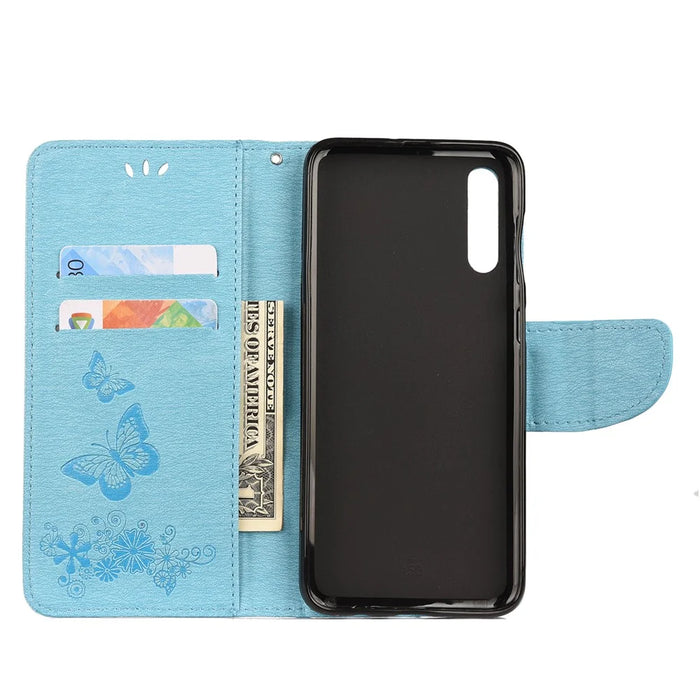Imprint Butterfly Flowers Leather Stand Wallet Folio Case for Samsung Galaxy A50 / A50s / A30s - Blue - 3