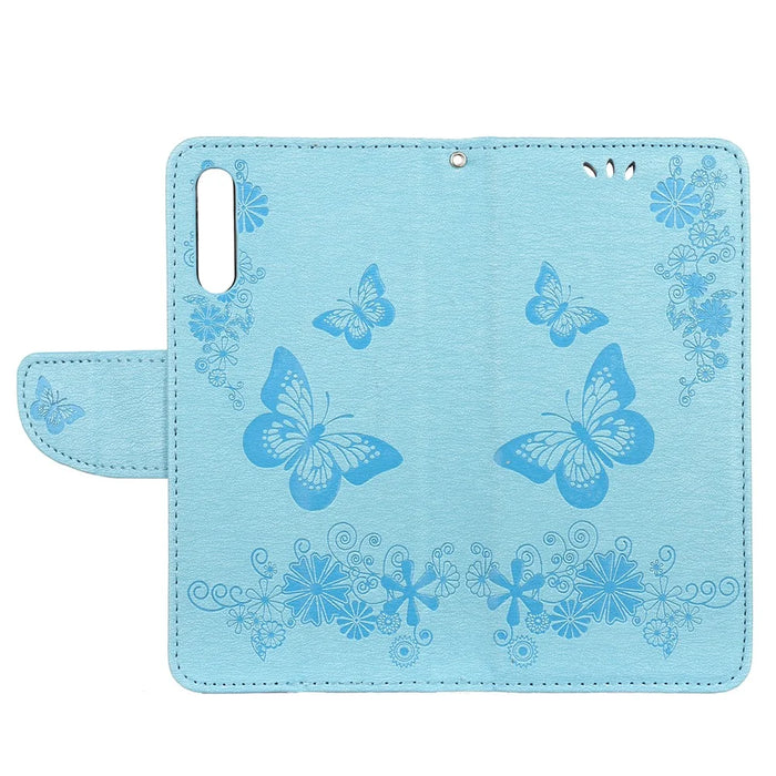 Imprint Butterfly Flowers Leather Stand Wallet Folio Case for Samsung Galaxy A50 / A50s / A30s - Blue - 4