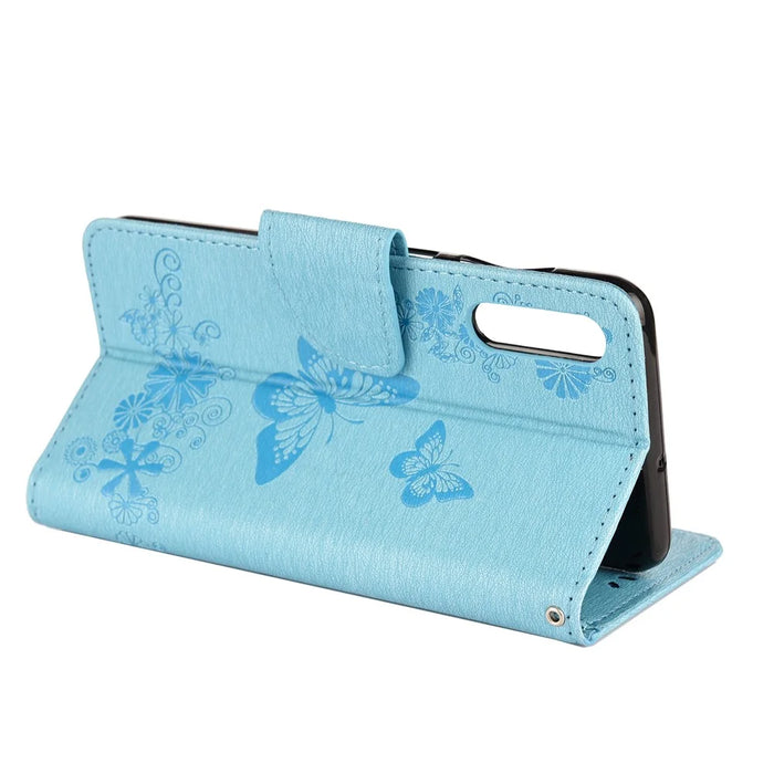 Imprint Butterfly Flowers Leather Stand Wallet Folio Case for Samsung Galaxy A50 / A50s / A30s - Blue - 6