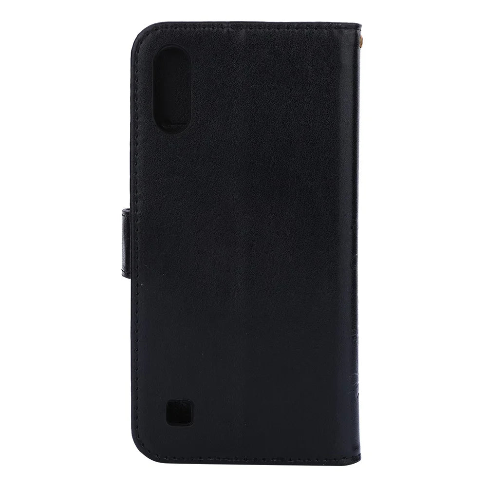 Imprint Butterfly Flower Leather Wallet Case for Samsung Galaxy A10 - Black - 2