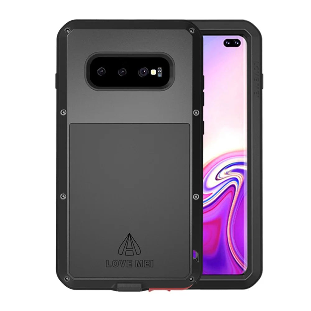 LOVE MEI Shockproof Dropproof Dustproof Case with Temepered Glass Film for Samsung Galaxy S10 Plus - Black - 1