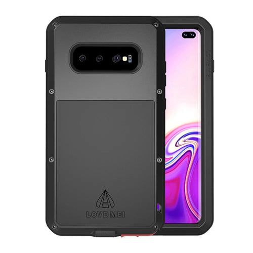LOVE MEI Shockproof Dropproof Dustproof Case with Temepered Glass Film for Samsung Galaxy S10 Plus - Black - 1
