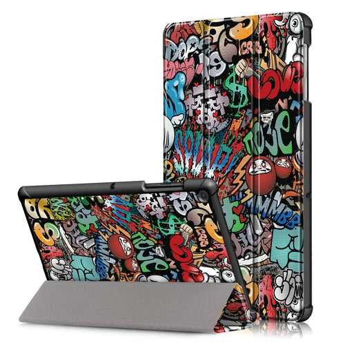 PU Leather Smart Case for Samsung Galaxy Tab S5e SM-T720/SM-T725 Pattern Printing Tri-fold Stand Tablet Cover - Graffiti Pattern - 1
