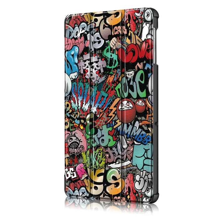 PU Leather Smart Case for Samsung Galaxy Tab S5e SM-T720/SM-T725 Pattern Printing Tri-fold Stand Tablet Cover - Graffiti Pattern - 4