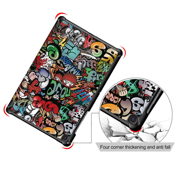 PU Leather Smart Case for Samsung Galaxy Tab S5e SM-T720/SM-T725 Pattern Printing Tri-fold Stand Tablet Cover - Graffiti Pattern - 5