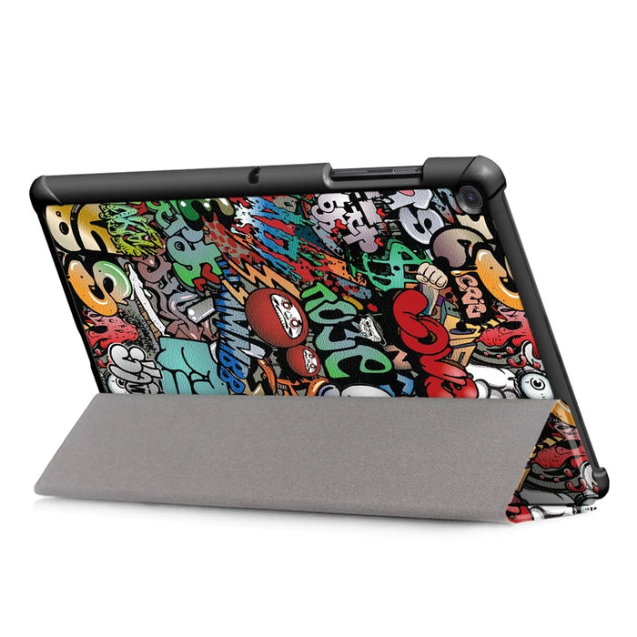 PU Leather Smart Case for Samsung Galaxy Tab S5e SM-T720/SM-T725 Pattern Printing Tri-fold Stand Tablet Cover - Graffiti Pattern - 6