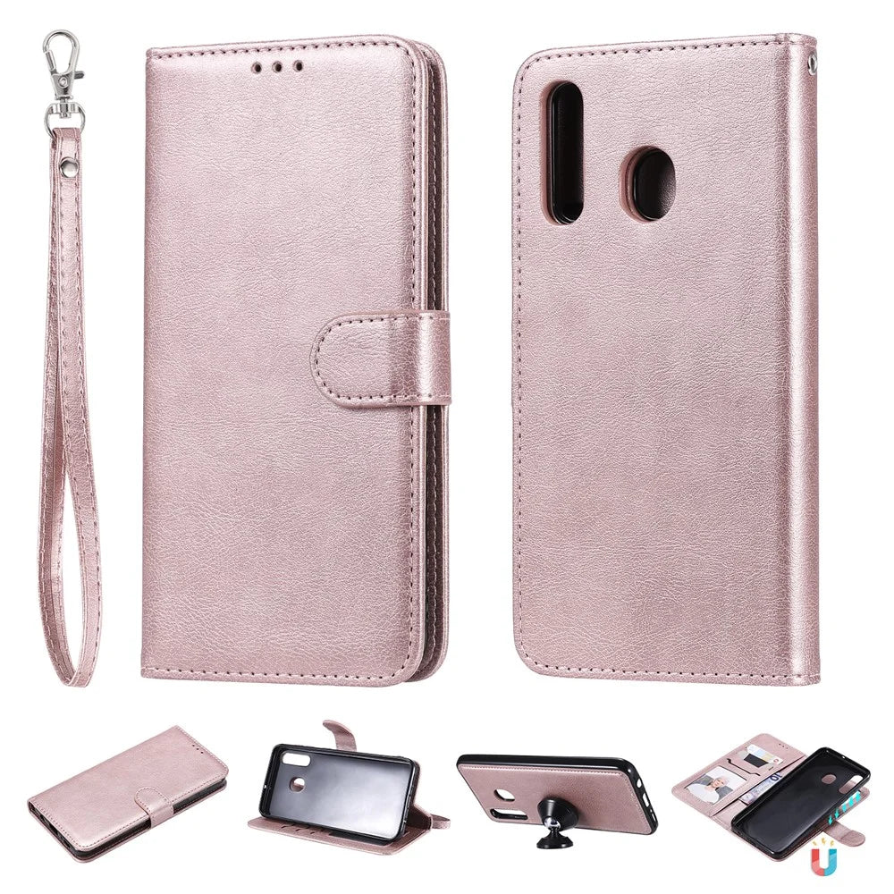 Magnetic KT Leather Series-3 Detachable 2-in-1 Wallet Leather Stand Case for Samsung Galaxy A30 / A20 - Rose Gold - 1