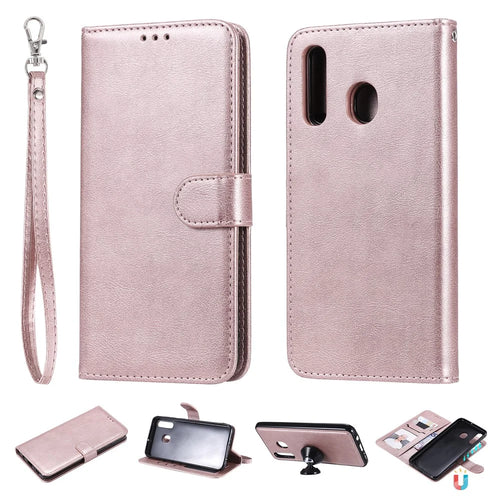 Magnetic KT Leather Series-3 Detachable 2-in-1 Wallet Leather Stand Case for Samsung Galaxy A30 / A20 - Rose Gold - 1