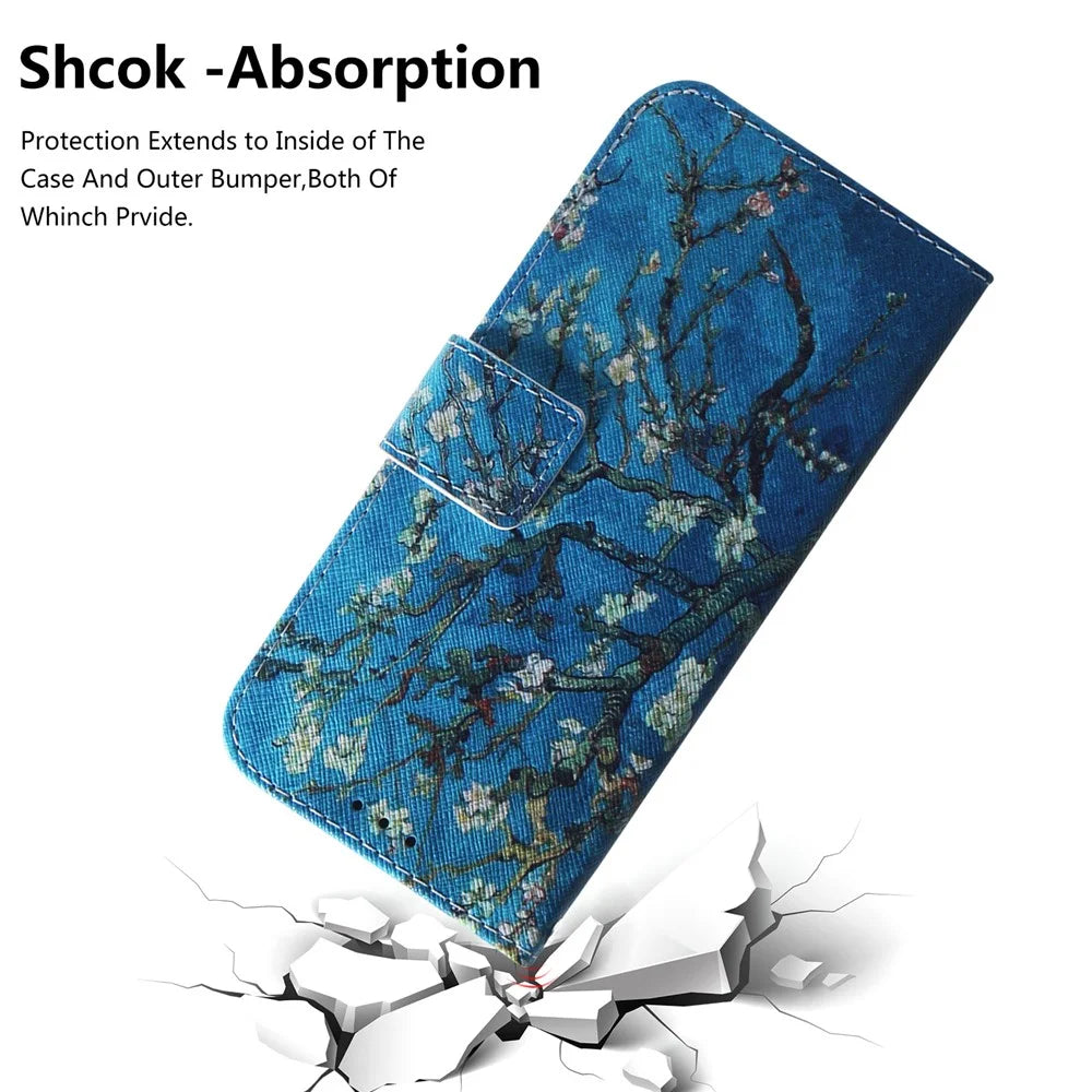 Patterned Leather Wallet Case for Samsung Galaxy A70 - Tree with Flowers - 5