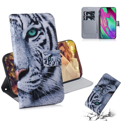 Patterned Leather Wallet Case for Samsung Galaxy A40 - Tiger - 1