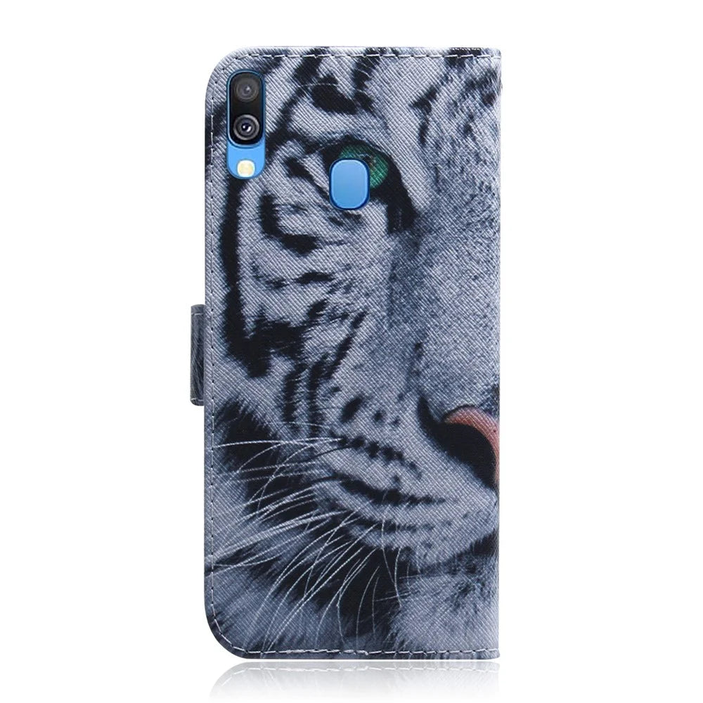 Patterned Leather Wallet Case for Samsung Galaxy A40 - Tiger - 3