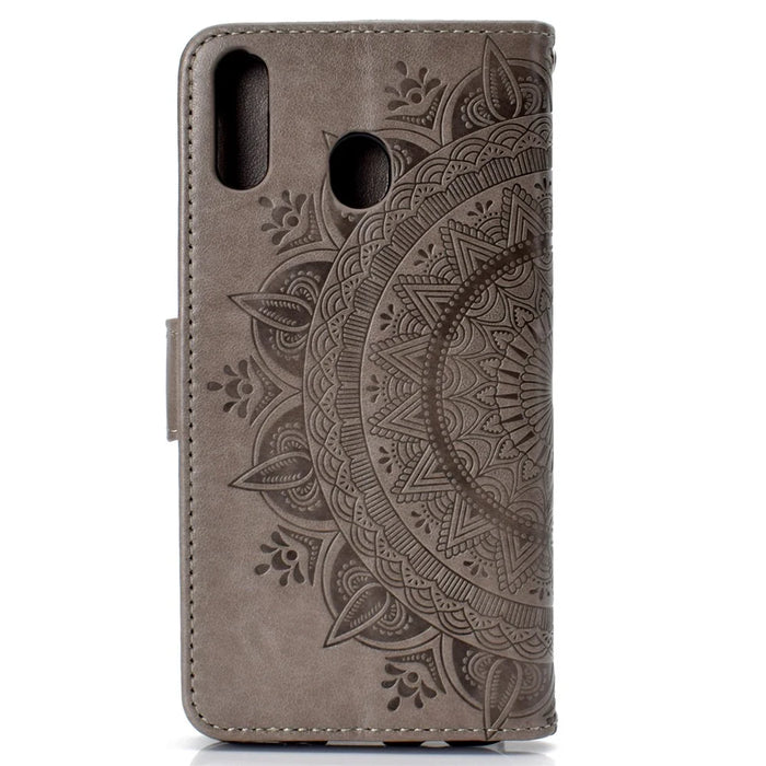 Imprint Flower Leather Wallet Case for Samsung Galaxy A30/A20 - Grey - 4