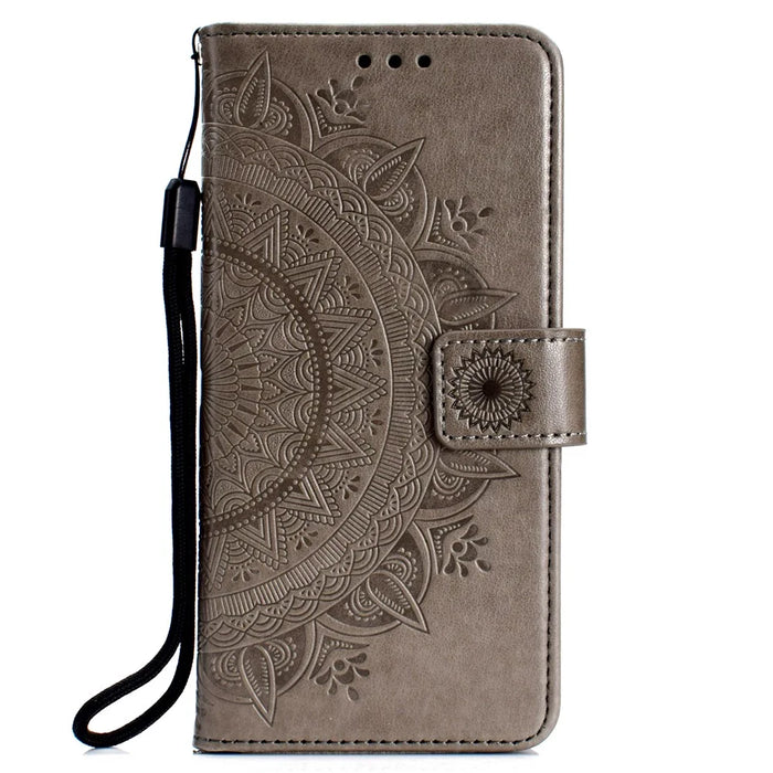 Imprint Flower Leather Wallet Case for Samsung Galaxy A10 - Grey - 2