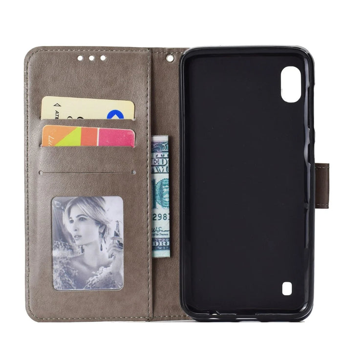 Imprint Flower Leather Wallet Case for Samsung Galaxy A10 - Grey - 3