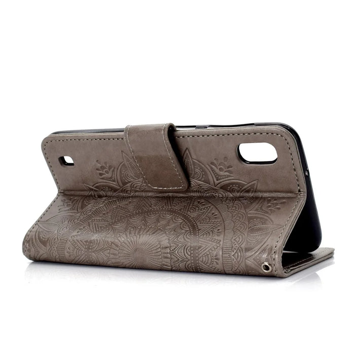 Imprint Flower Leather Wallet Case for Samsung Galaxy A10 - Grey - 6