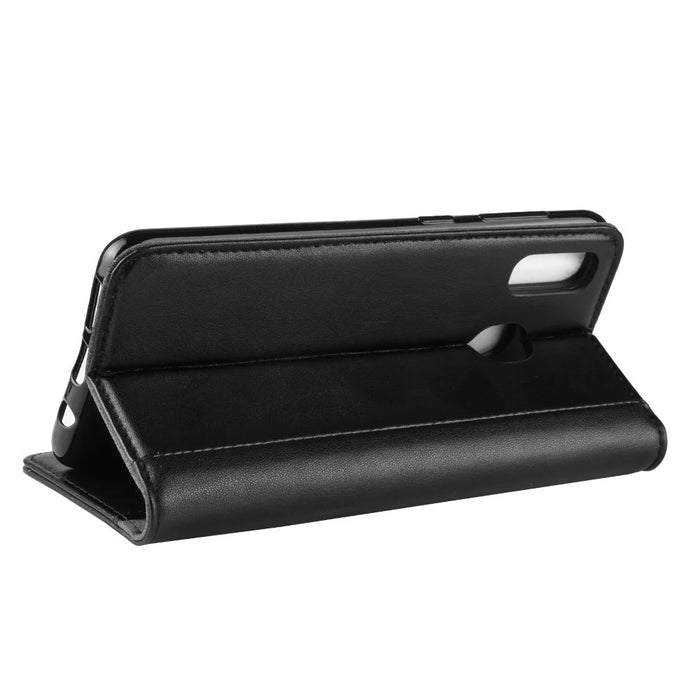 For Samsung Galaxy A20e Phone Cases Genuine Split Leather Wallet Mobile Cover Stand - Black - 7