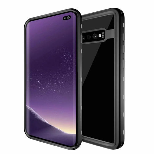 REDPEPPER IP68 Waterproof Phone Case for Samsung Galaxy S10 Plus [Support Fingerprint Unlock] [Clear Back] - Black - 1