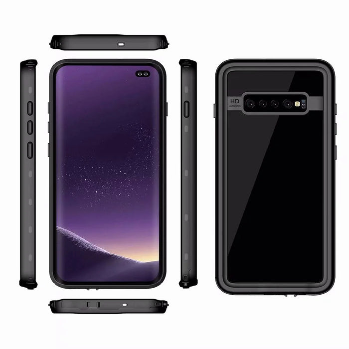 REDPEPPER IP68 Waterproof Phone Case for Samsung Galaxy S10 Plus [Support Fingerprint Unlock] [Clear Back] - Black - 2