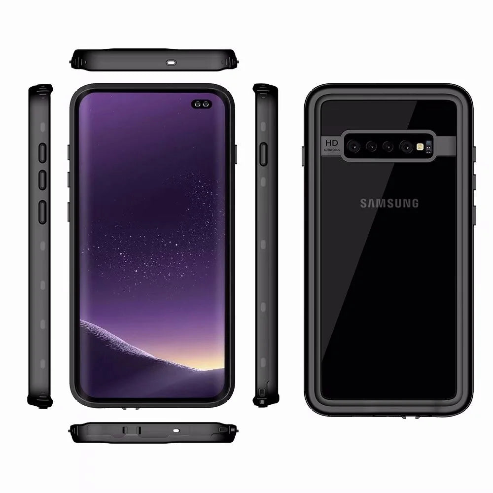 REDPEPPER IP68 Waterproof Phone Case Fingerprint Unlock Clear Back Case for Samsung Galaxy S10 - Black - 2