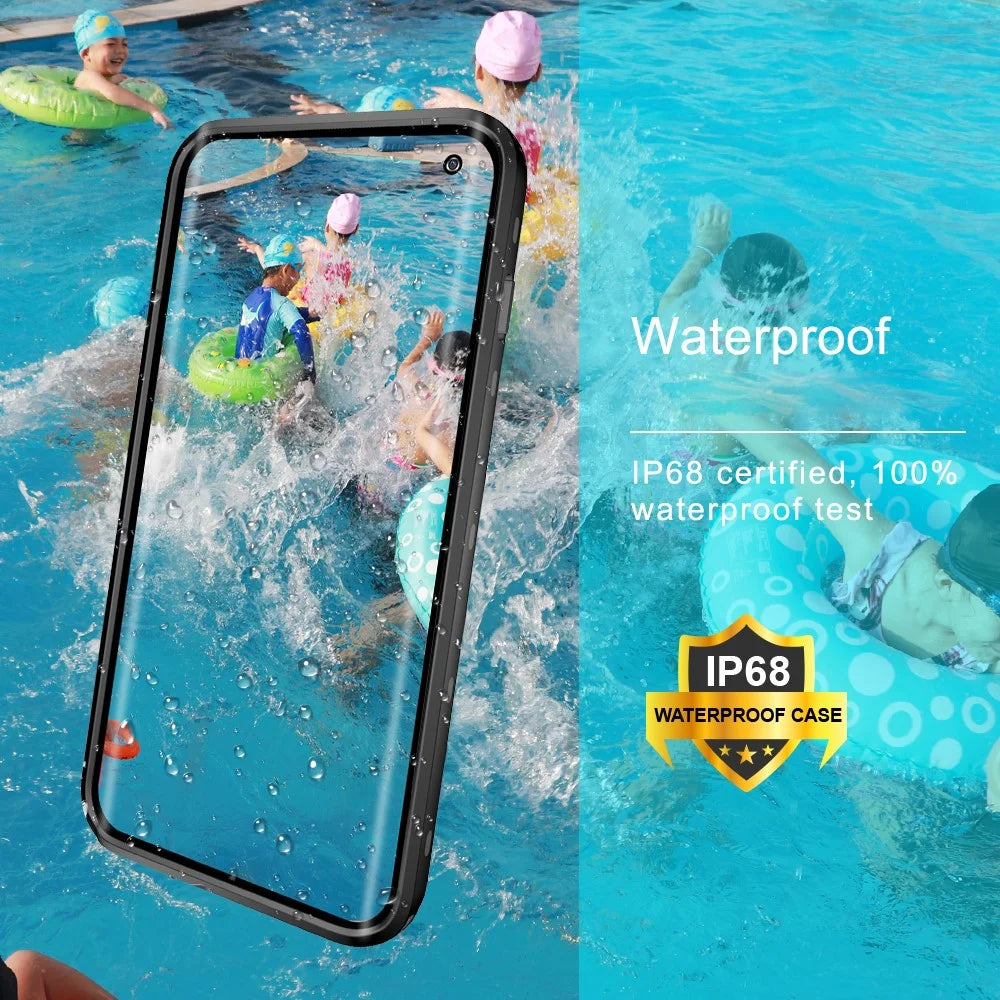 REDPEPPER IP68 Waterproof Phone Case Fingerprint Unlock Clear Back Case for Samsung Galaxy S10 - Black - 4