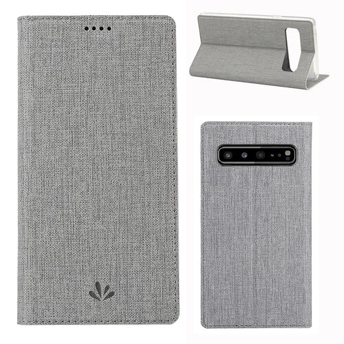 VILI DMX Cross Texture Stand Leather Card Holder Case for Samsung Galaxy S10 5G - Grey - 1