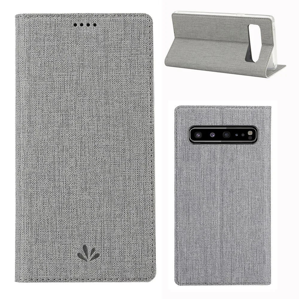 VILI DMX Cross Texture Stand Leather Card Holder Case for Samsung Galaxy S10 5G - Grey - 1
