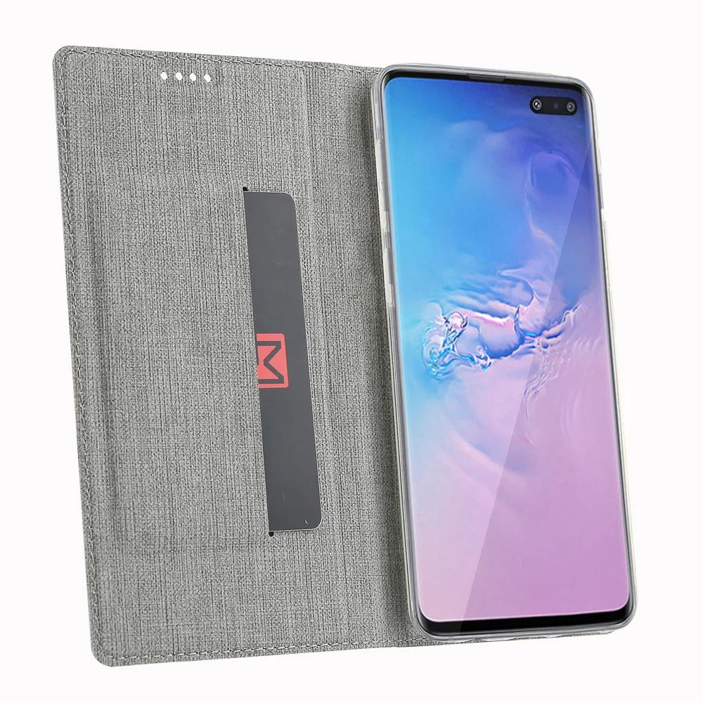 VILI DMX Cross Texture Stand Leather Card Holder Case for Samsung Galaxy S10 5G - Grey - 2