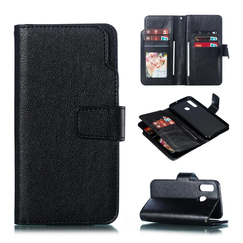 For Samsung Galaxy A40 [9 Card Slots] Crazy Horse Wallet Leather Mobile Case - Black - 1