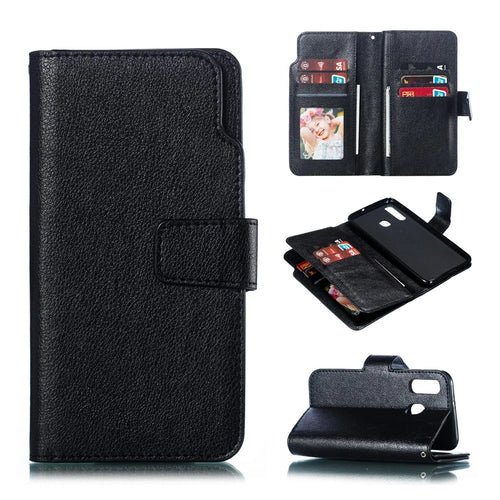 For Samsung Galaxy A40 [9 Card Slots] Crazy Horse Wallet Leather Mobile Case - Black - 1