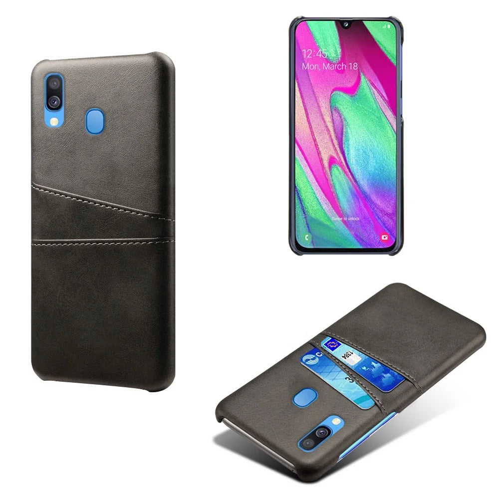 For Samsung Galaxy A40 PU Leather Coated PC Mobile Casing with Dual Card Slots - Black - 1