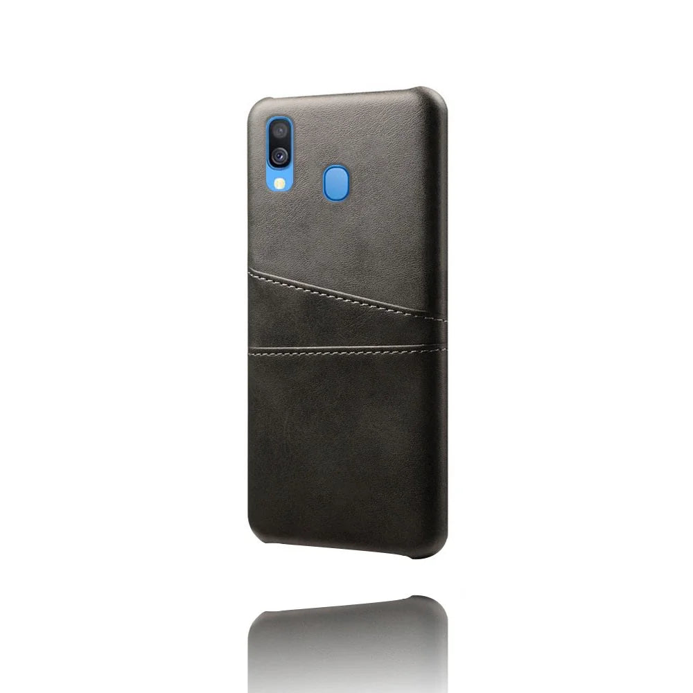 For Samsung Galaxy A40 PU Leather Coated PC Mobile Casing with Dual Card Slots - Black - 3